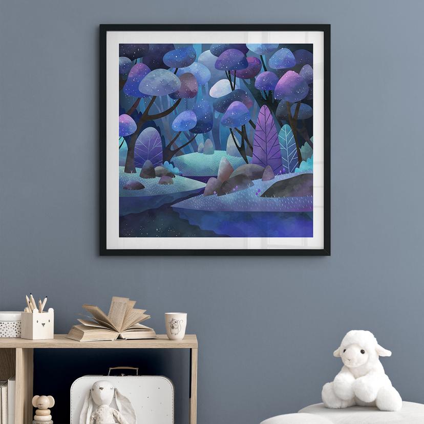 Poster della foresta incantata in blu notte - DigitalArtsi