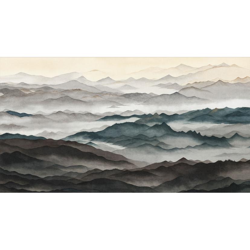Fototapete Roerich Light - Nebelige Berglandschaft - Sir Edward x Grigory Gladarev