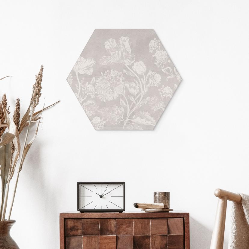 Stampe per pareti esagonali in gesso beige - Bloomery Decor - Alu-Dibond