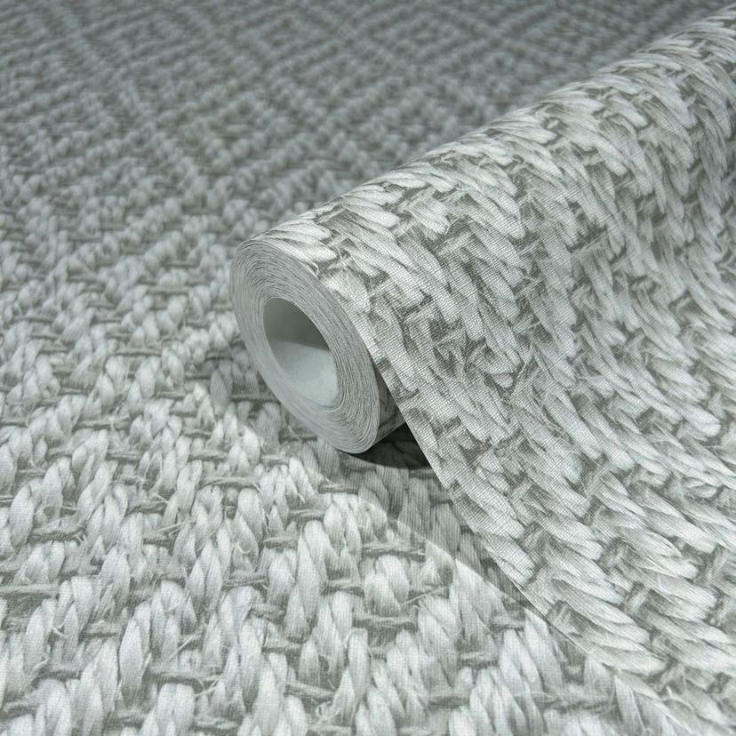 non-woven tapet i 3D diamantmønster flettet grå tekstil look