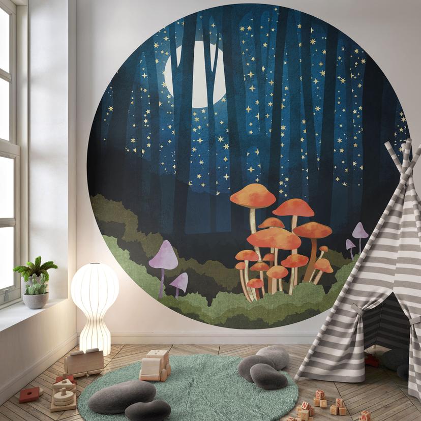 Fotomural Bosque y estrellas de noche - SpaceFrog Designs - Redondo - Papel pintado autoadhesivo/no