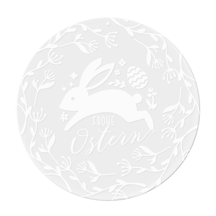 Acrylglasbild, Fensterbild zum Aufhängen Frohe Ostern mit Hase - Rund