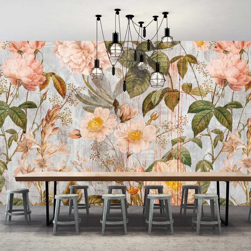 Papier peint fleuri vintage avec pivoines - papier peint intissé romantique