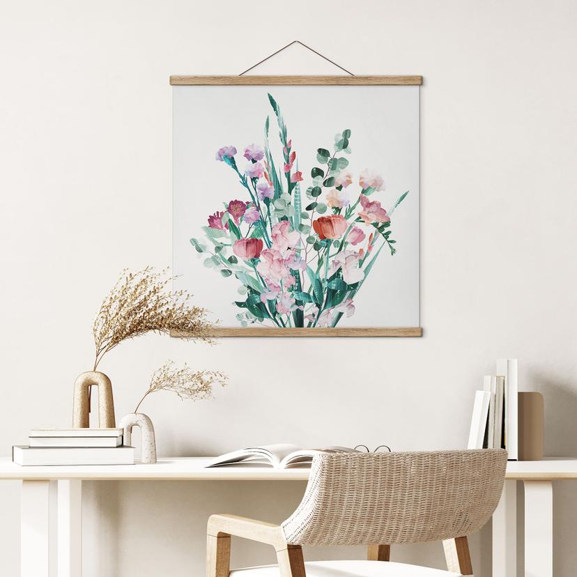 Póster de tela Ramo de flores silvestres en primavera - Goed Blauw - Cuadrado