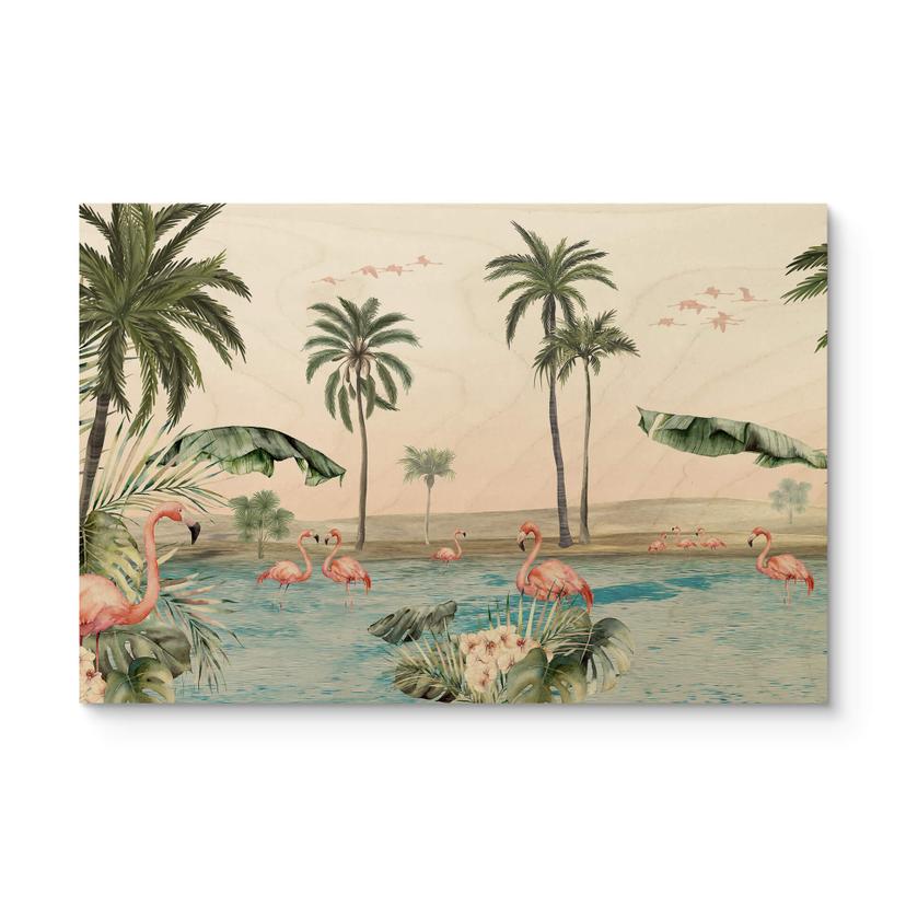 Tableau sur bois Kikki Belle - Oasis de flamants roses