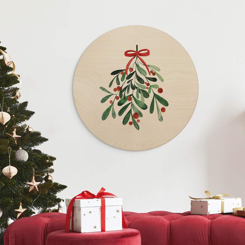 Cuadro de madera Navidad muérdago redondo - Kristina