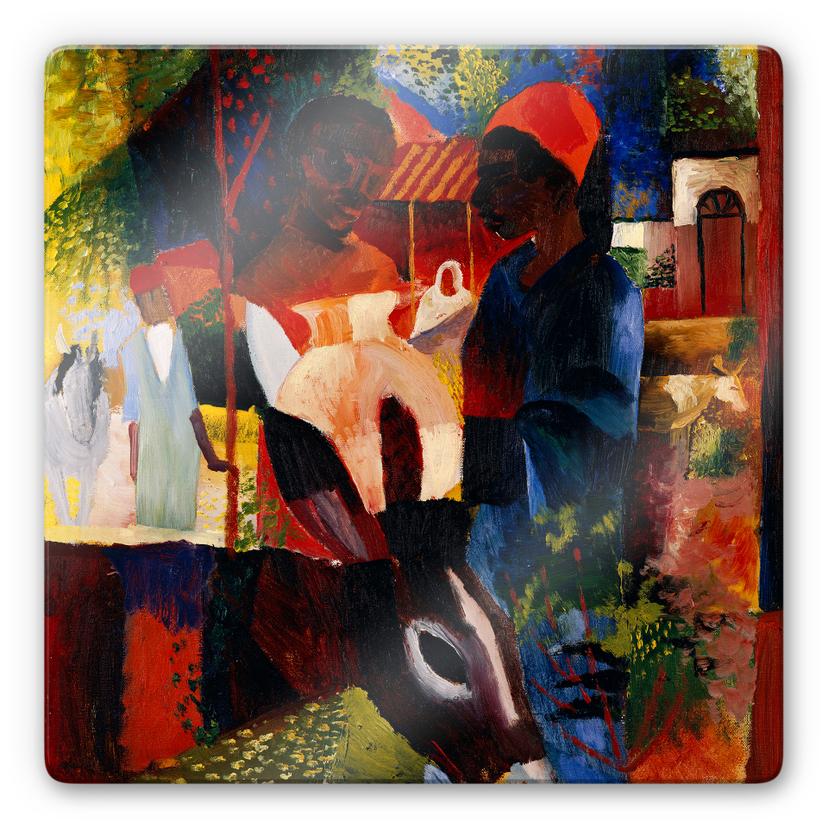 Glasschilderij Macke - Markt in Tunis