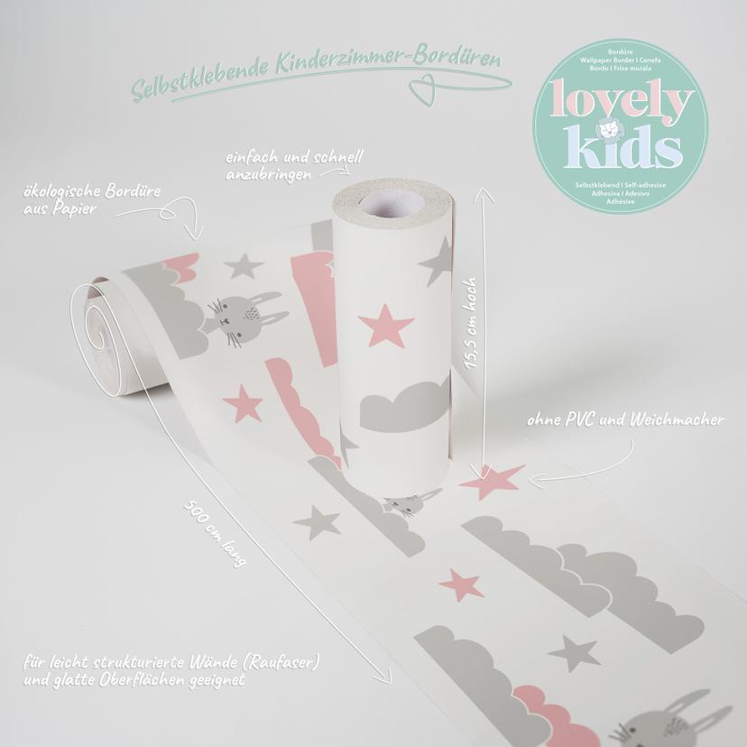 A.S. Création Lovely Kids Frise autocollante enfant - Rosé, Gris