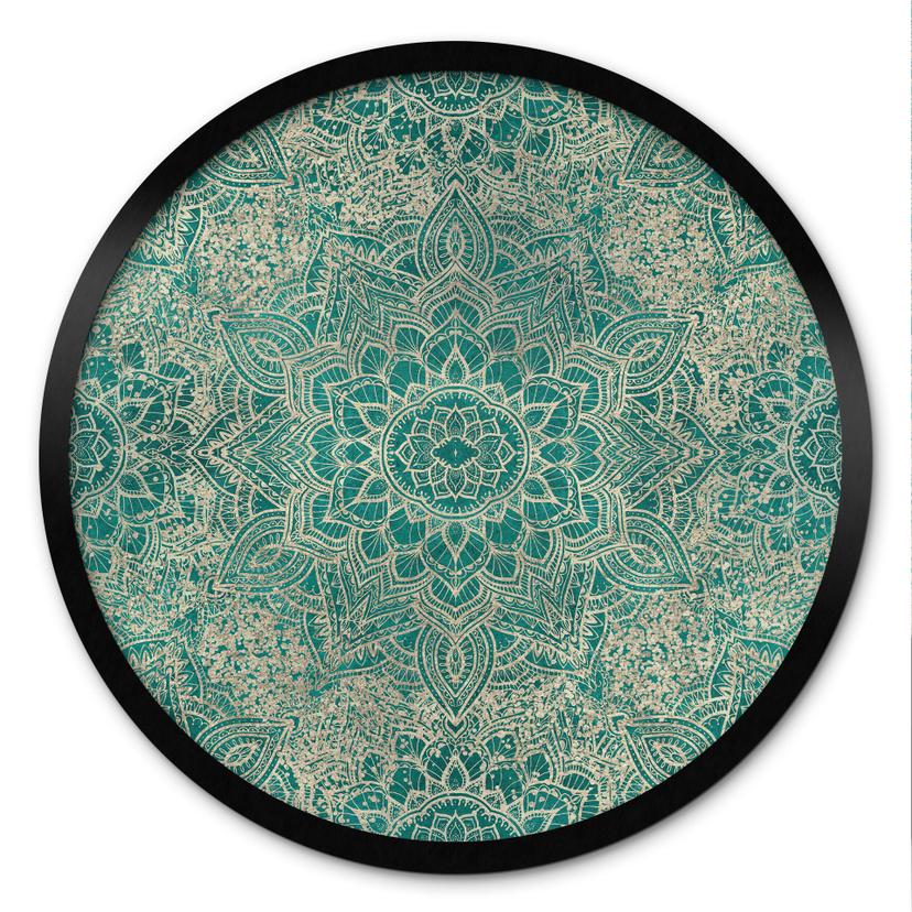 Plakat Mandala Boho Guldgrøn - Blomsterdekoration - Rund