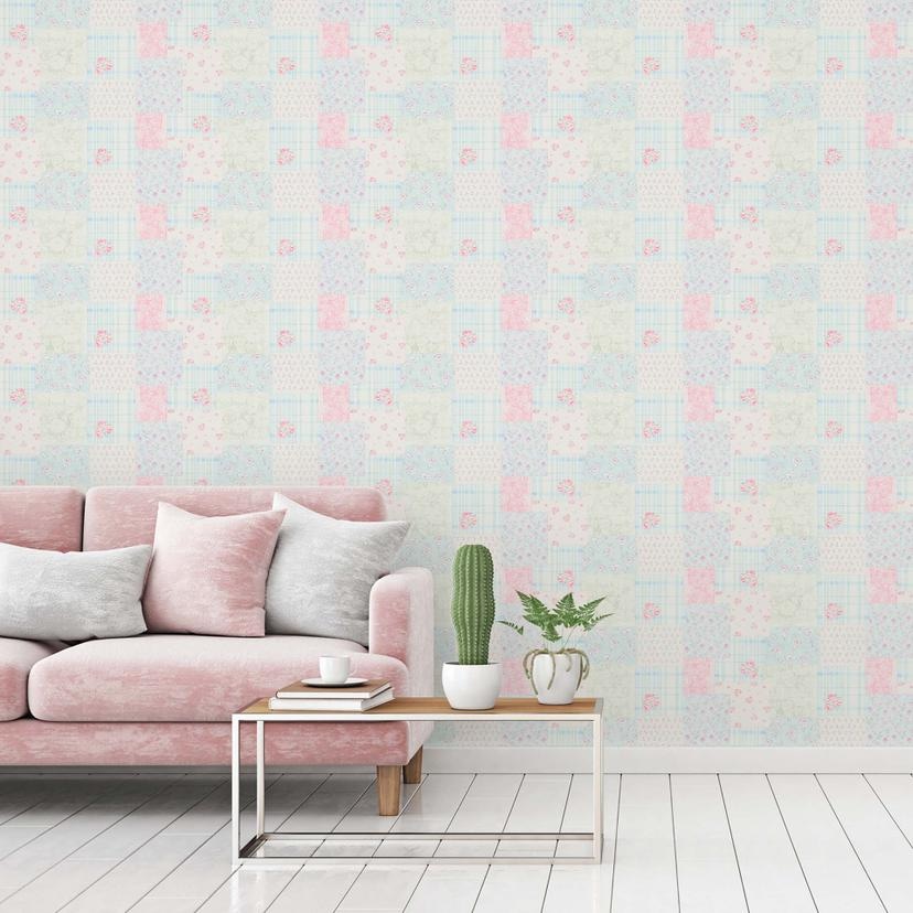 Papel pintado Floral azul rosa - papel pintado no tejido Casa de campo A.S. Création - mate y ligera