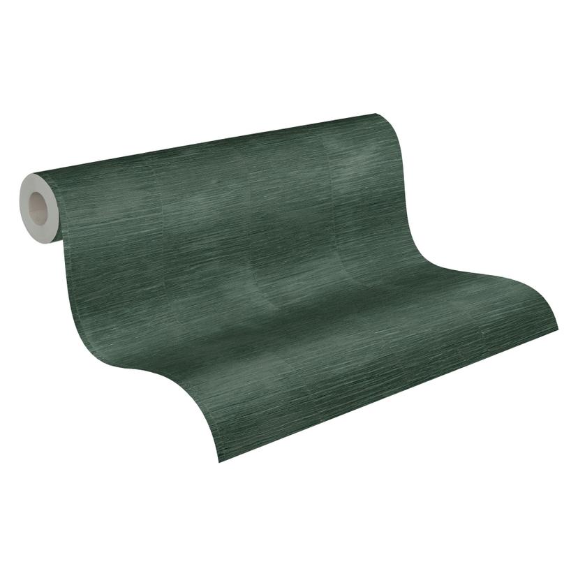 Papel pintado texturado con aspecto de rafia verde oscuro - motivo de rayas verticales - Papel no te