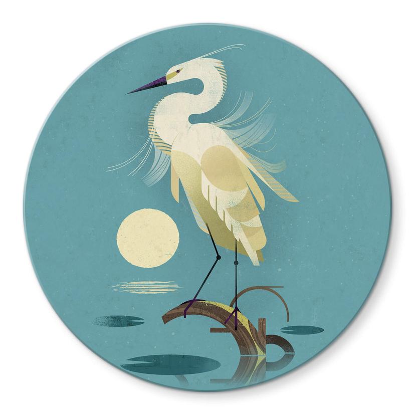 Tableau sur verre rond Braun - Héron