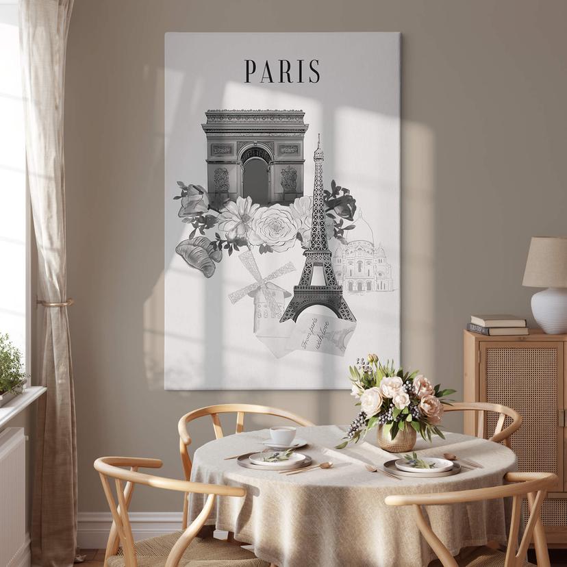 Canvastavla Paris - Svartvitt - Älska din stad