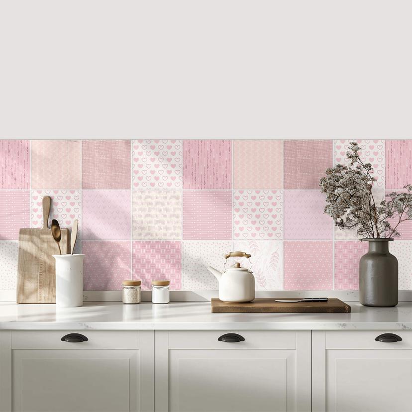 Adesivi piastrelle Rosa - Set di 12 pz.