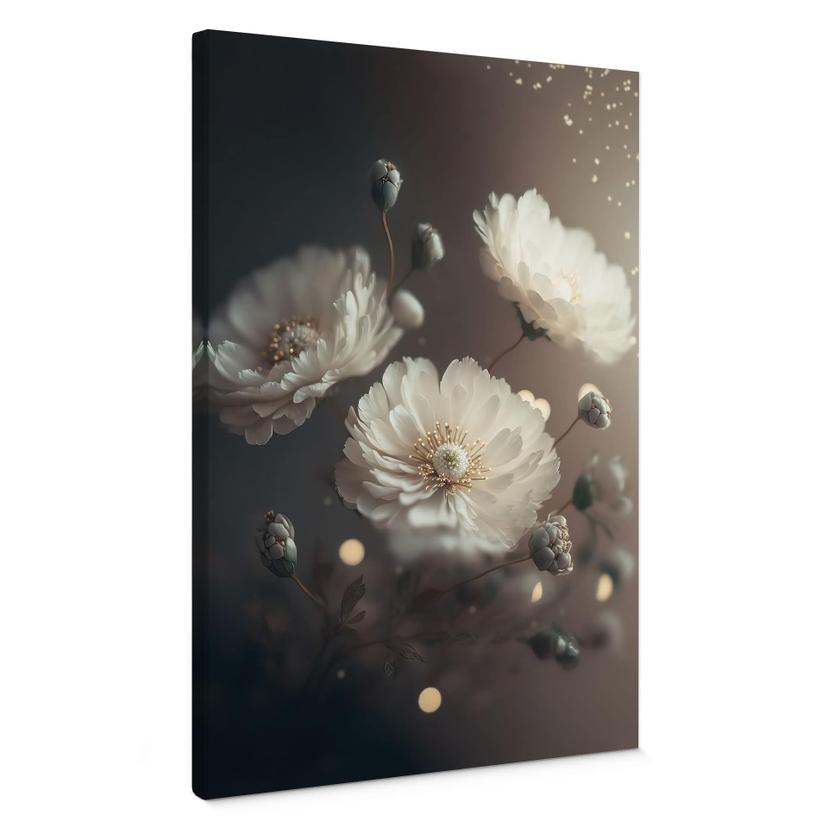 Canvasbillede Hvide blomster med guldstøv - Treechild