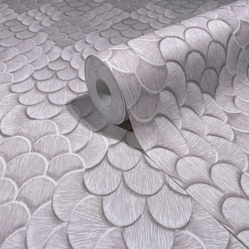Papel pintado no tejido flores, aspecto 3D geométrico mate en gris