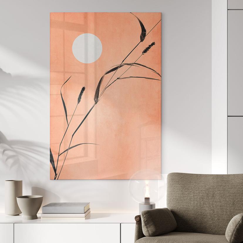 Tableau sur verre acrylique Des roseaux sous un soleil de pêche - Kubistika