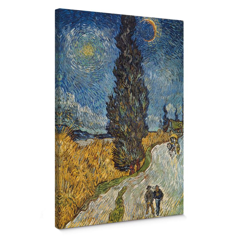 Lienzo van Gogh - Camino rural con ciprés y estrella
