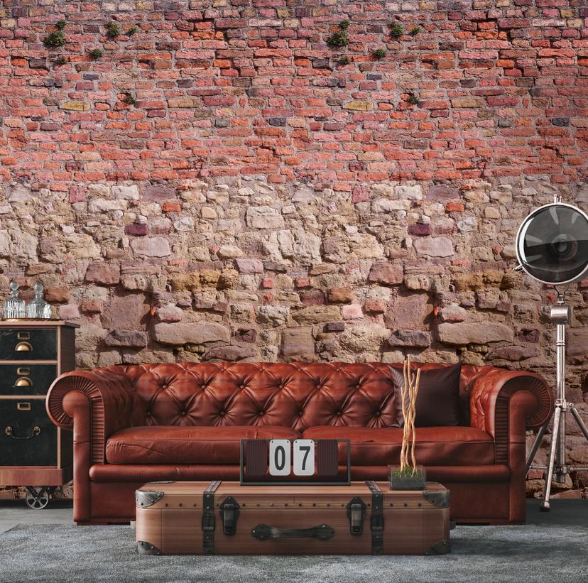 tapet stenvæg rødbrun - non-woven tapet Industrial Livingwalls - mat og glat