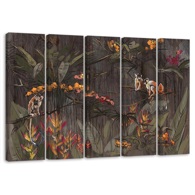 5 stykke lærredstryk, aber i junglen