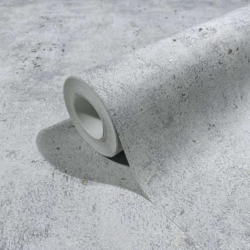 Papel pintado no tejido con aspecto de hormigón liso gris ligeramente brillante