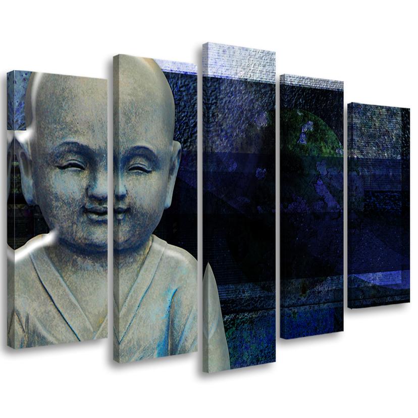 5 stykke lærredstryk, Buddha Feng Shui Meditation Blå