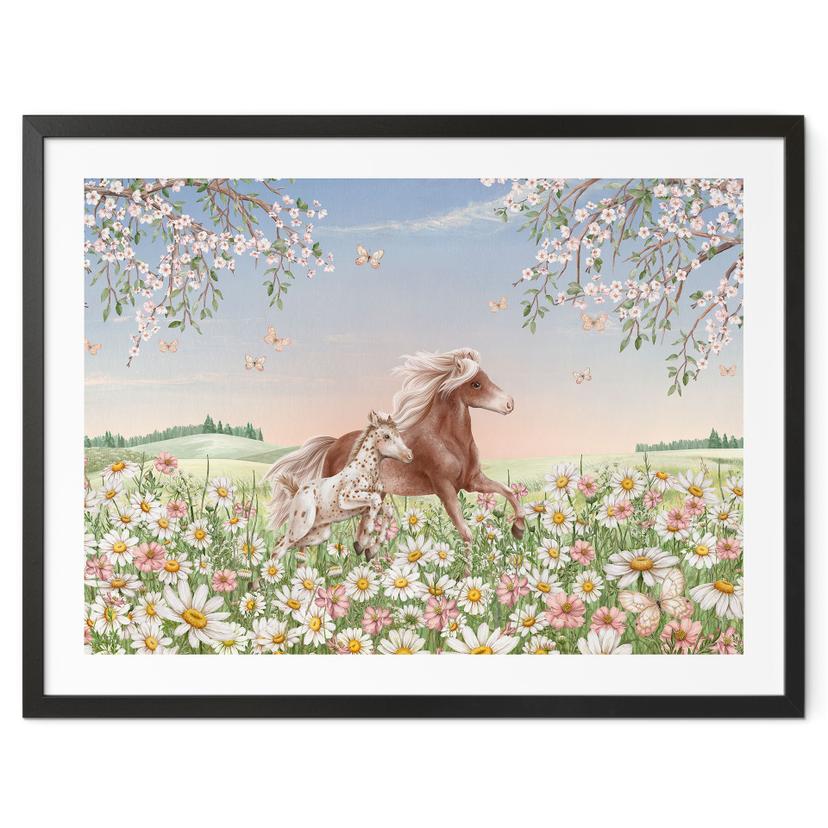 Póster Caballos en el prado de flores - Kikki Belle
