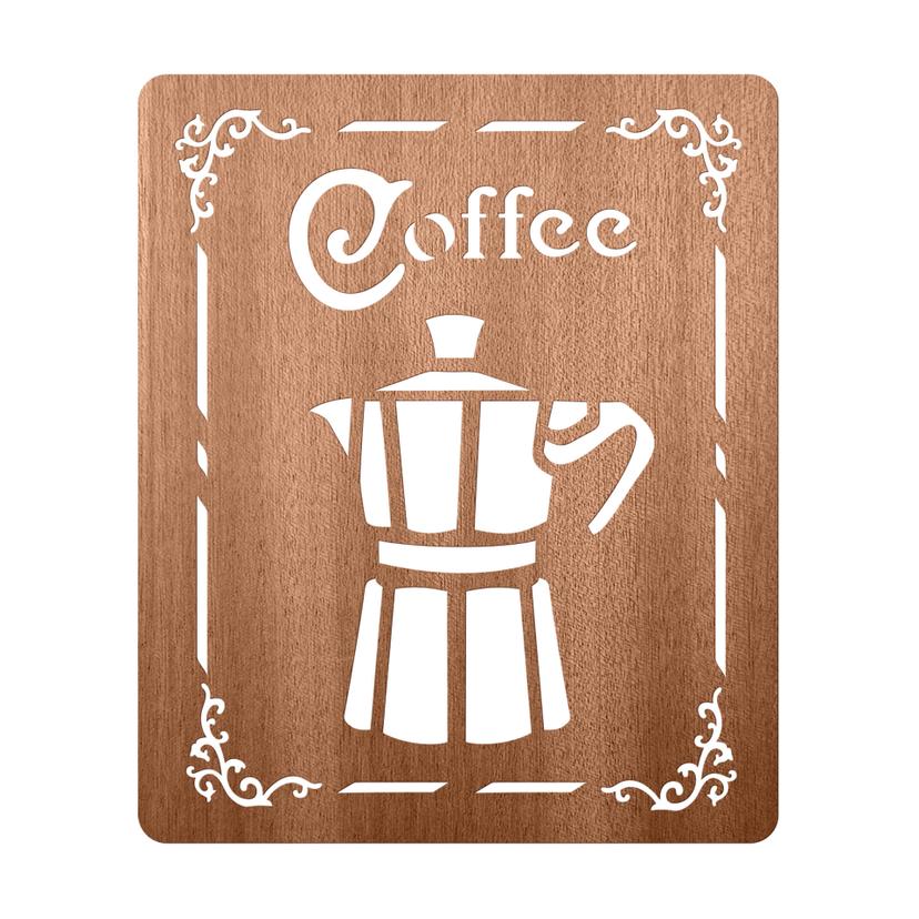 Letrero de madera Café - Cafetera espresso - Decoración en madera caoba