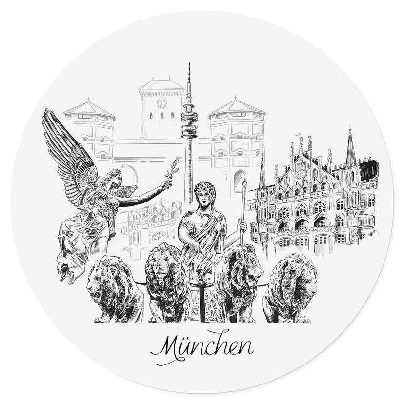 Adesivo murale di Monaco - Bianco e nero - Rotondo - Ama la tua città