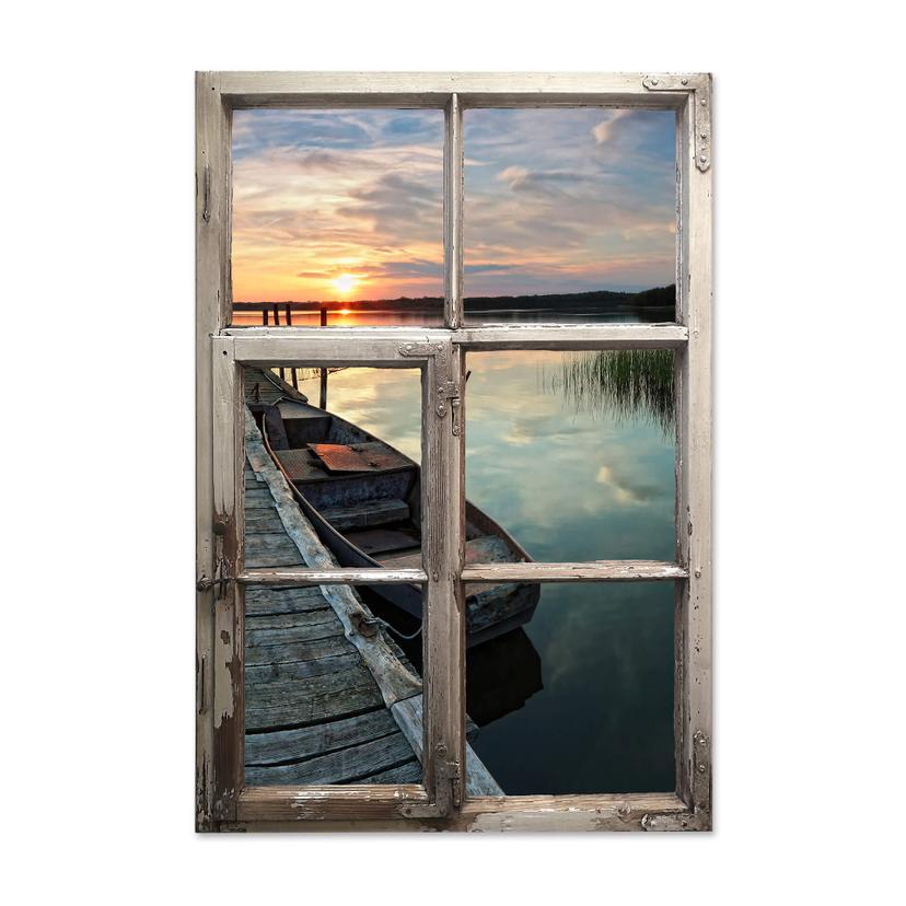 Adesivo 3D Fenster Shabby - Sunset at the lake