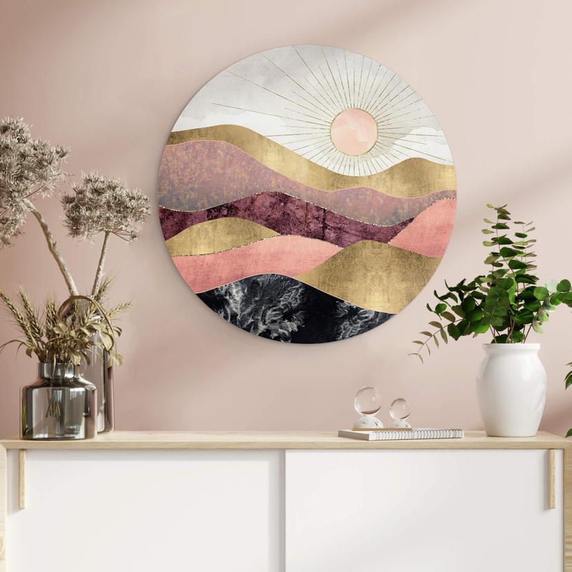 Wandcirkel SpaceFrog Designs - Abstracte Bergen en Zon