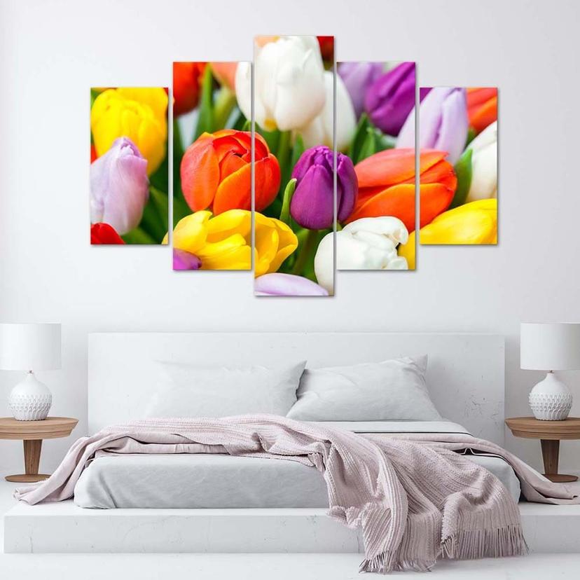 Stampa su tela 5 pezzi Fiori di tulipani colorati