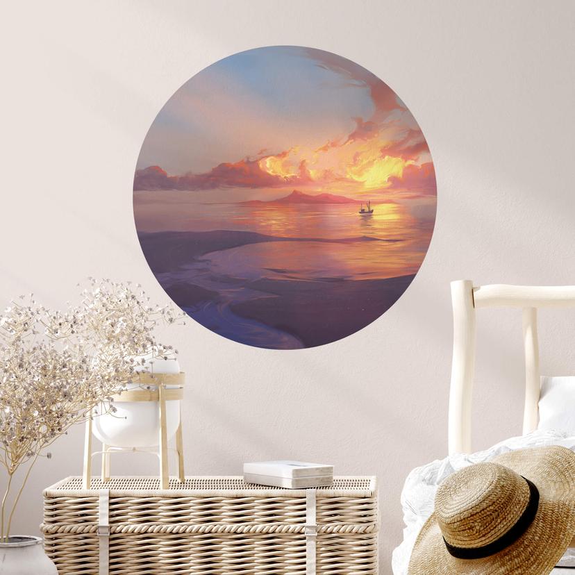 Wallsticker aerroscape - Solnedgang ved havet - Rund