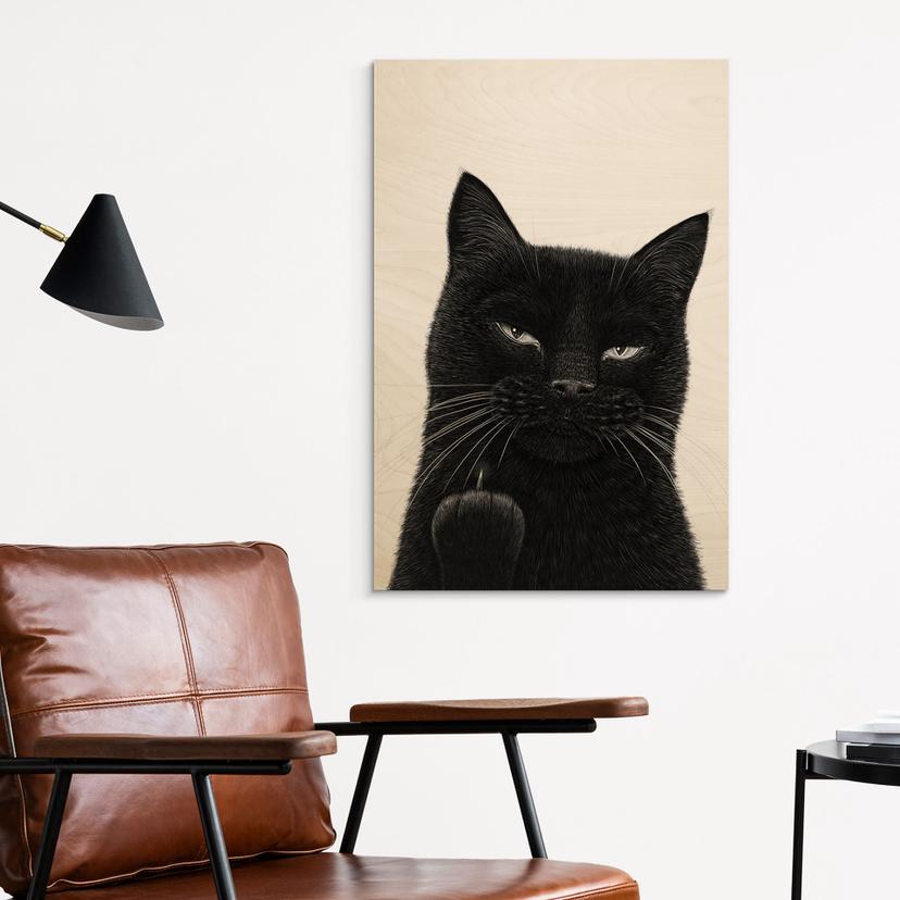 Houten Wanddecoratie Brutale zwarte kat - Korenkova