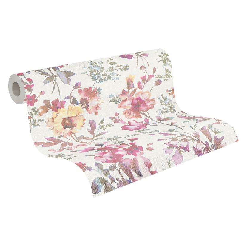 Carta da parati floreale COSMOPOLITAN bianco rosa - Carta da parati in tessuto non tessuto floreale