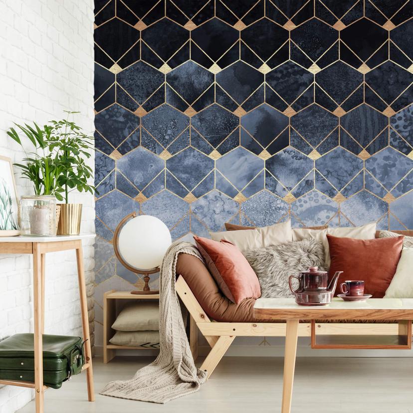 Fototapet - Frederiksson - Hexagons, Blue & Gold