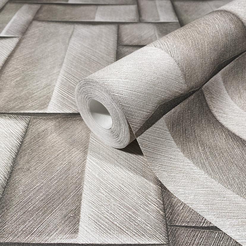 Vliestapete mit Holzmotiv geometrisch weiß, braun 3D-Optik