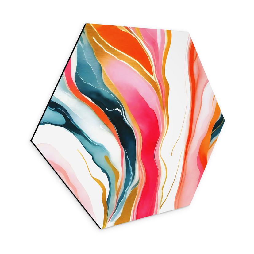 Hexagon Dibond Farverig abstrakt marmorering - Gokhale