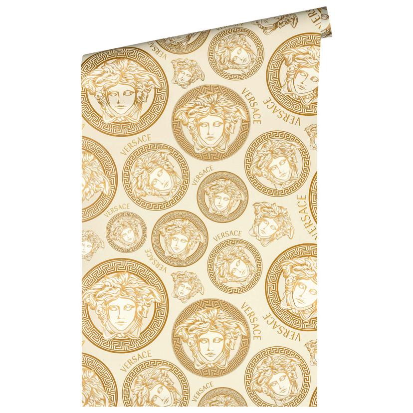 Versace carta da parati in tessuto non tessuto in oro e bianco carta da parati di lusso con teste di