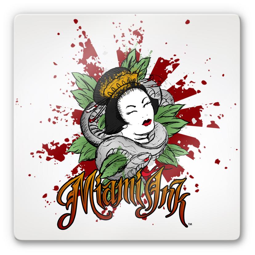 Tableau en verre - Miami Ink - Femme asiatique avec serpent