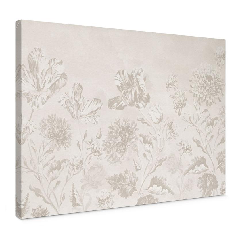 Canvasbillede med vilde blomster i kridtlook Greige - Bloomery Decor