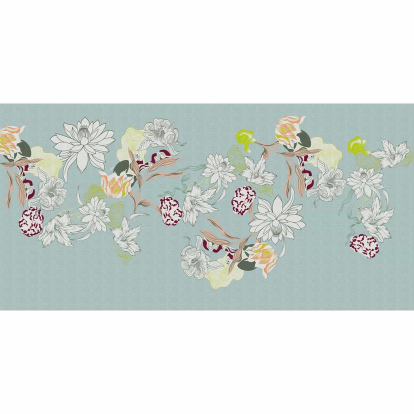 Papel pintado botánico en menta - papel pintado no tejido con flores dibujadas