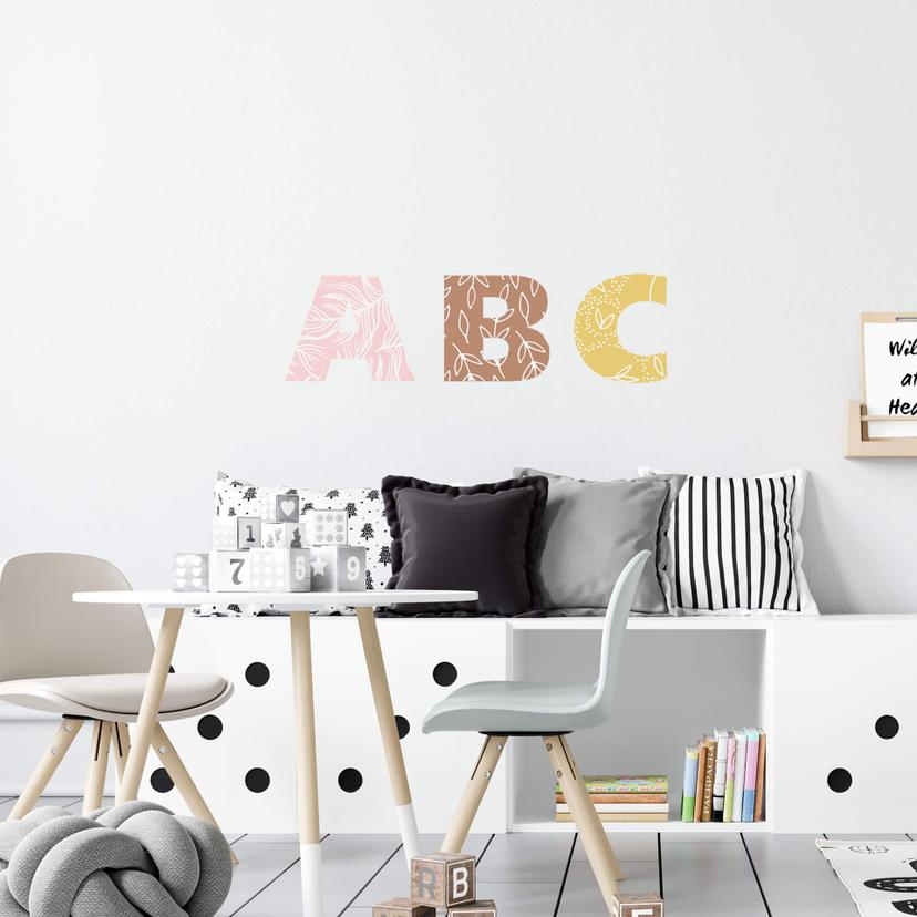 Sticker mural + nom Alphabet - Motif florale