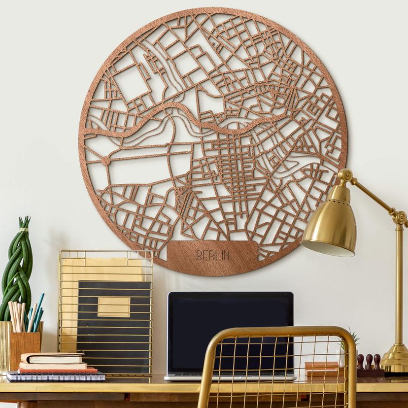 Mapa de la ciudad de Berlín en madera de caoba artística