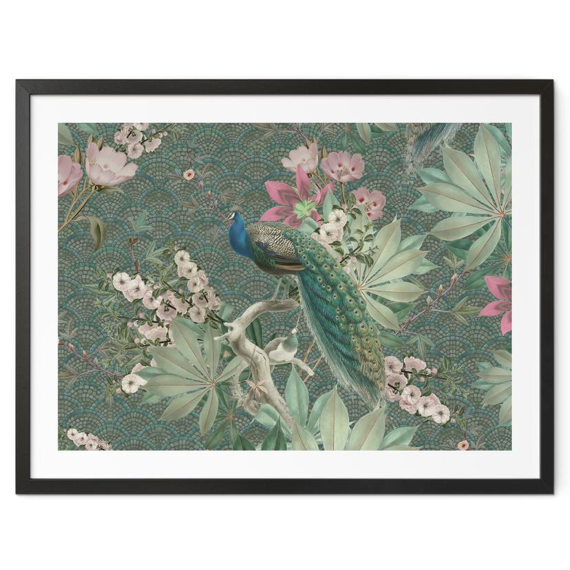 Poster Paon dans un jardin tropical sur mosaïque - Bloomery Decor