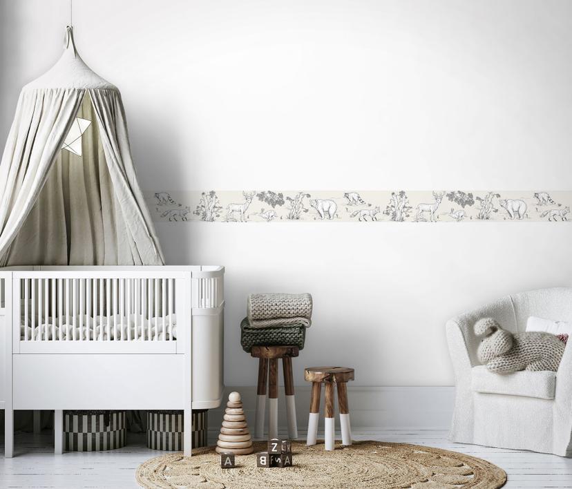 Carta da parati per bambini, tessuto non tessuto Kids Walls beige, bianco