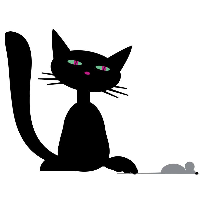 Adesivo murale - Gatto nero con topo 1