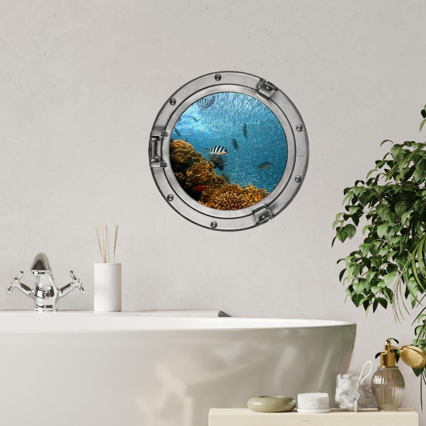 Adesivo murale Mondo sottomarino colorato coralli gialli - Rotondo