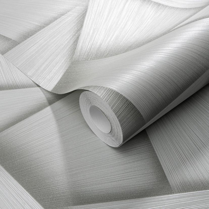 Non-woven tapet med geometriske former og metallisk effekt i grøn