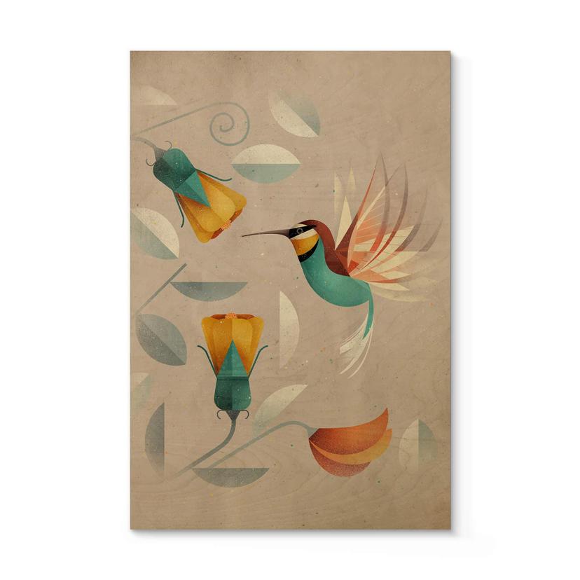 Billede af træ med fuglemotiv - Kolibri - Brun